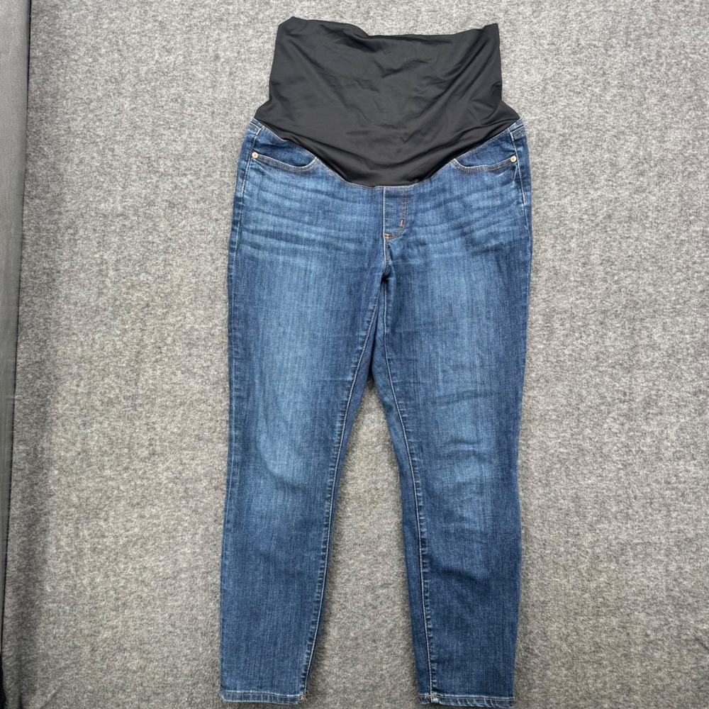 LOFT Maternity Skinny Jeans Medium Wash Full Belly Band 10P Petite Blue mom Crop